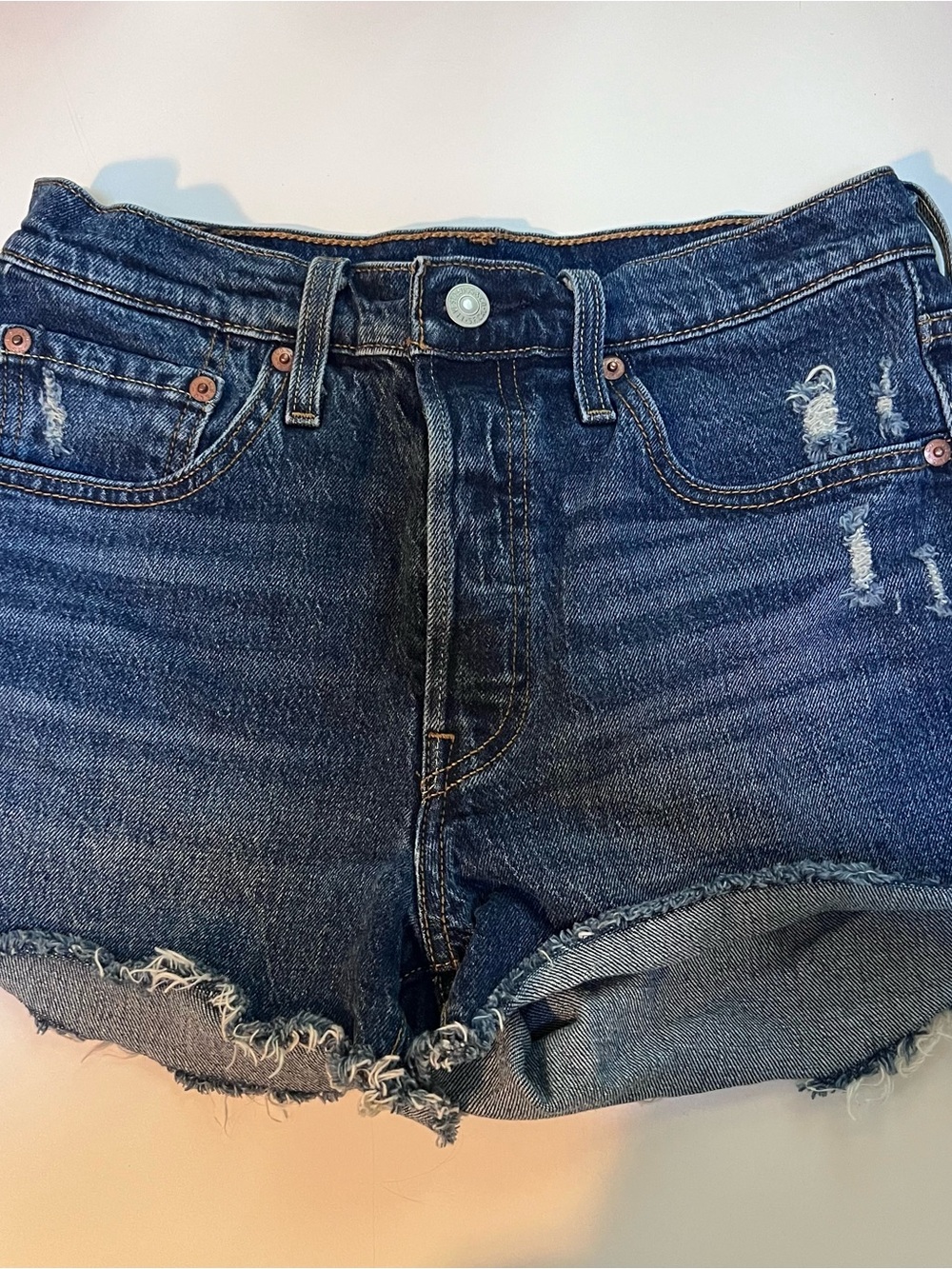 Levi's 501 Denim Women's Jean Shorts Blue, Cutoff Shorts Button Fly High Rise 27